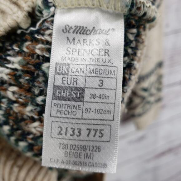 ST. Michael Marks & Spencer Brown Knit Wool Blend Aztec Sweater Size Medium - Picture 7 of 16